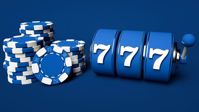 Blue 3D Slot Reel and Casino Chips