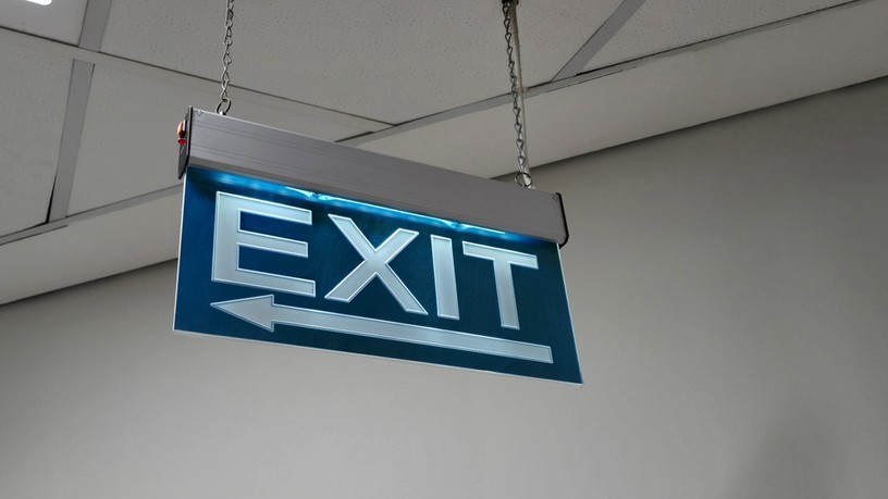 Blue Exit Sign in Office