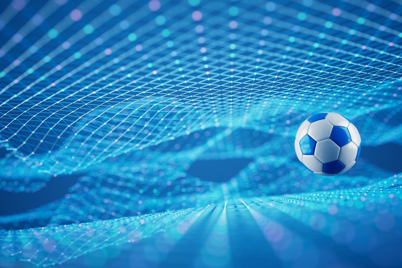 Blue and White Football Within Digital Matrix