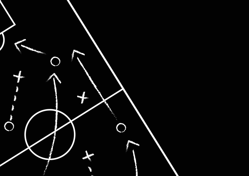 Angled Football Tactics Against Black Background