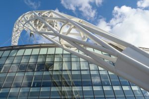 Wembley Stadium Arch Against Blue Sky