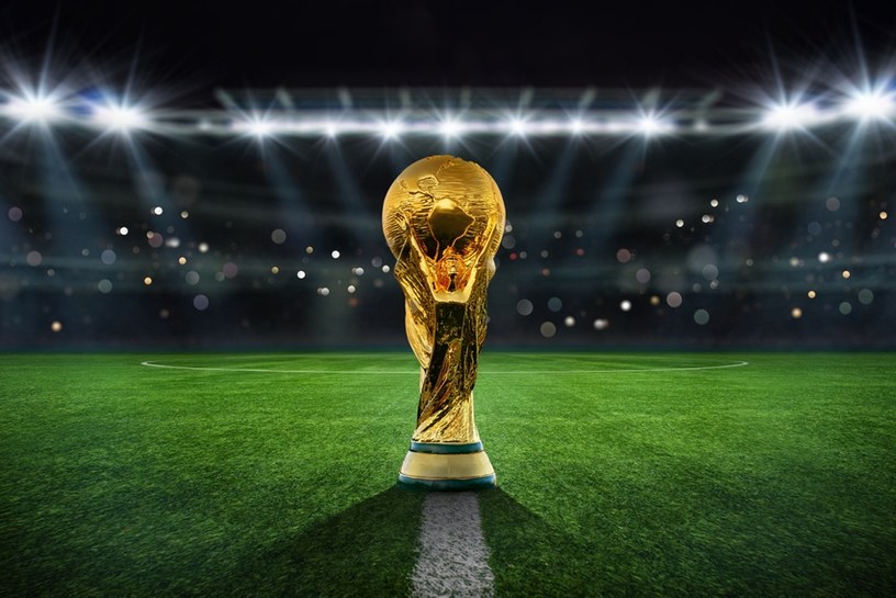 World Cup Trophy in Floodlit Stadium