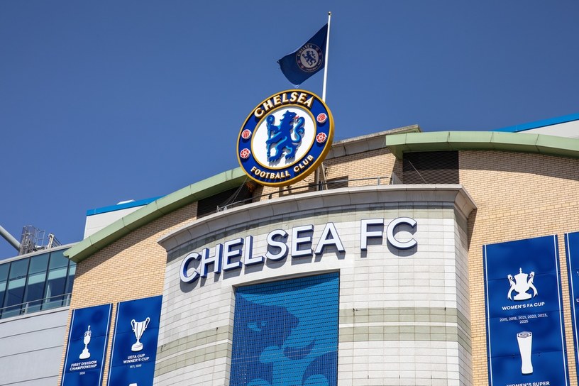 Chelsea Logo and Flag Above Stamford Bridge
