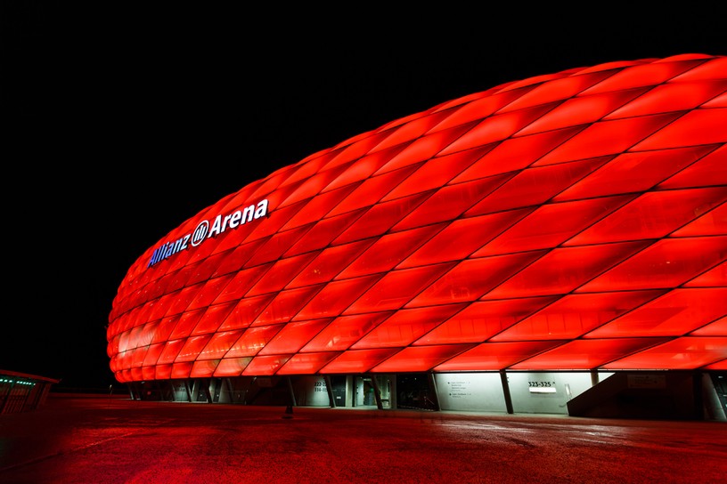 Allianz Arena Against Red Exterior at Night