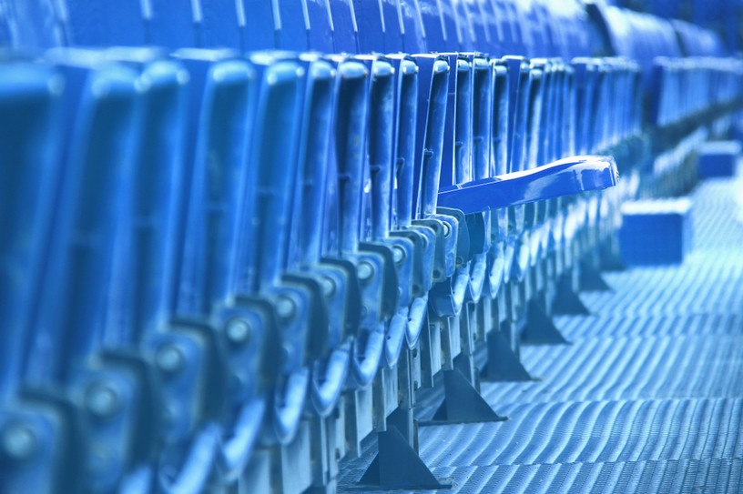 View Along Row of Blue Stadium Seats